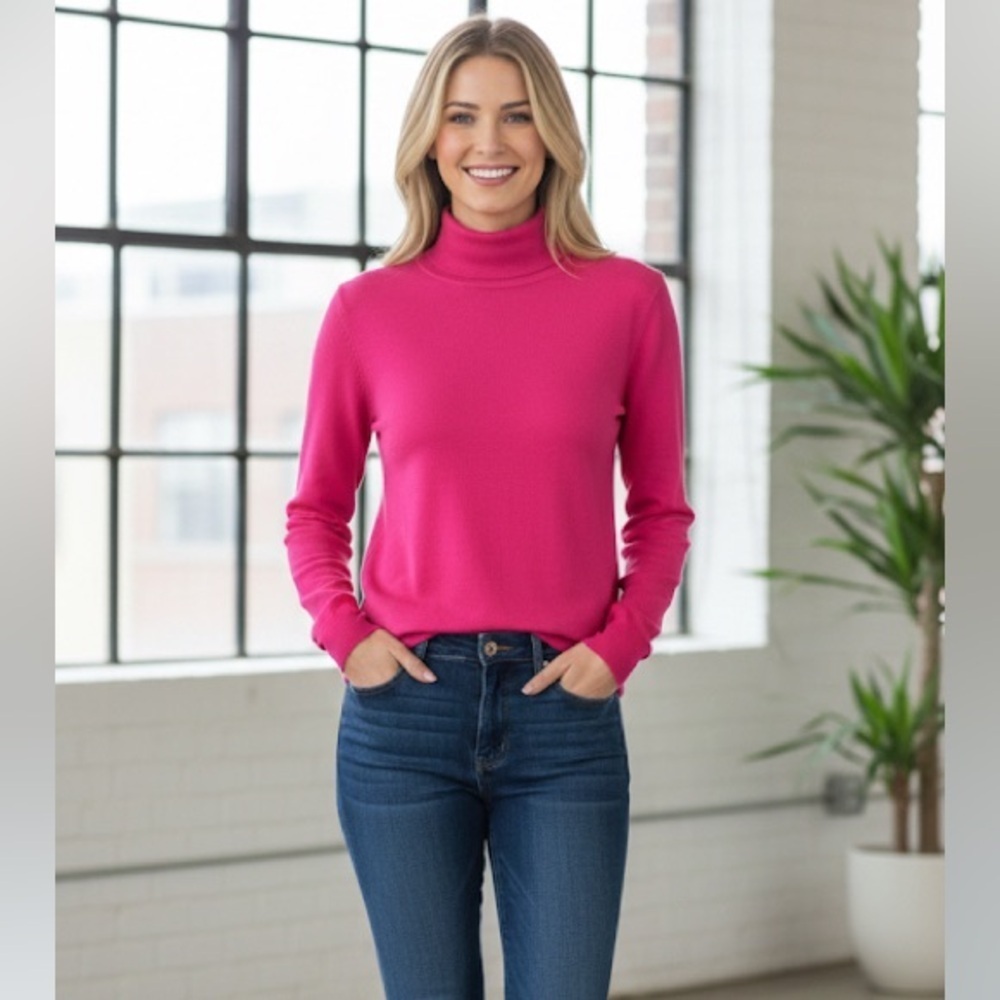 J.Crew Wool Blend turtleneck sweater in neon flamingo size XS